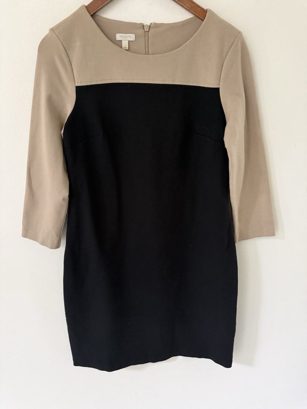 Talbots Womens Sheath Dress Size 4 Brown Black Zip Back Career Color Block